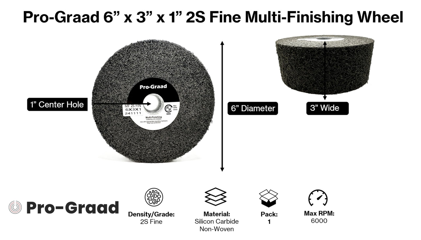 Pro-Graad Multi-Finishing Wheel – 6” x 3” x 1” 2S Fine Grit Silicon Carbide - Stainless Steel Finishing Convolute Wheel 13181 – for #4 Finish - 1 Pack