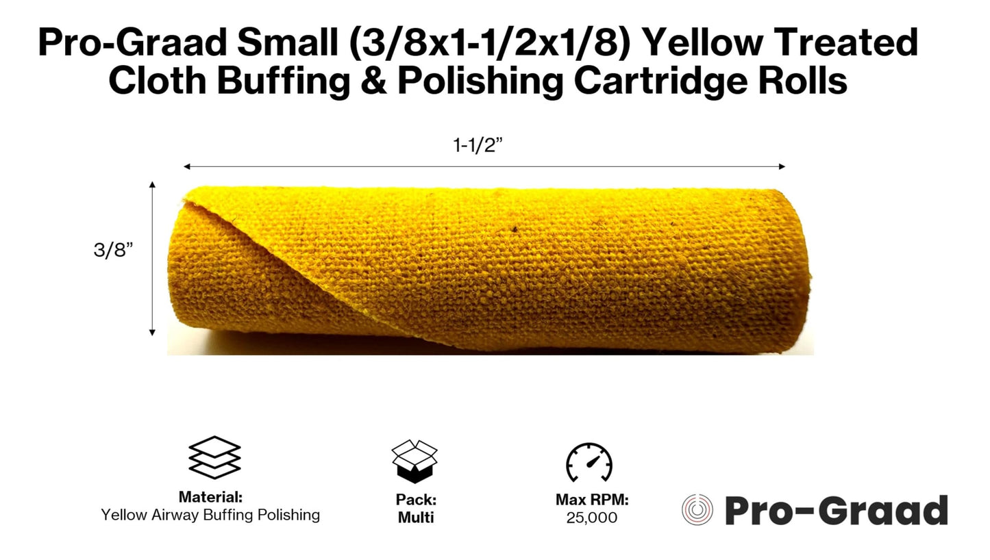 Pro-Graad 50 Pack 3/8x1-1/2x1/8 Yellow Treated Cloth Buffing & Polishing Cartridge Rolls, Ideal for Detail Polishing Hard to Reach Areas