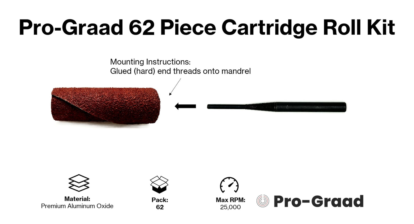 Pro-Graad 62 Piece Abrasive Sanding Cartridge Spiral Roll Sander Kit, Cone & Cylinder Set for Metal, Wood, Stainless, Fiberglass, Welds, Engine & Head Porting – Die Grinder & Rotary Tool Accessories