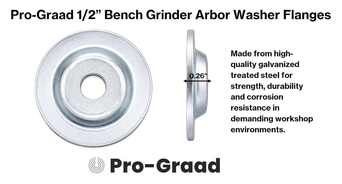Pro-Graad 1/2" Bench Grinder Arbor Washer Flange Set, 3.1" OD, 2 Sets