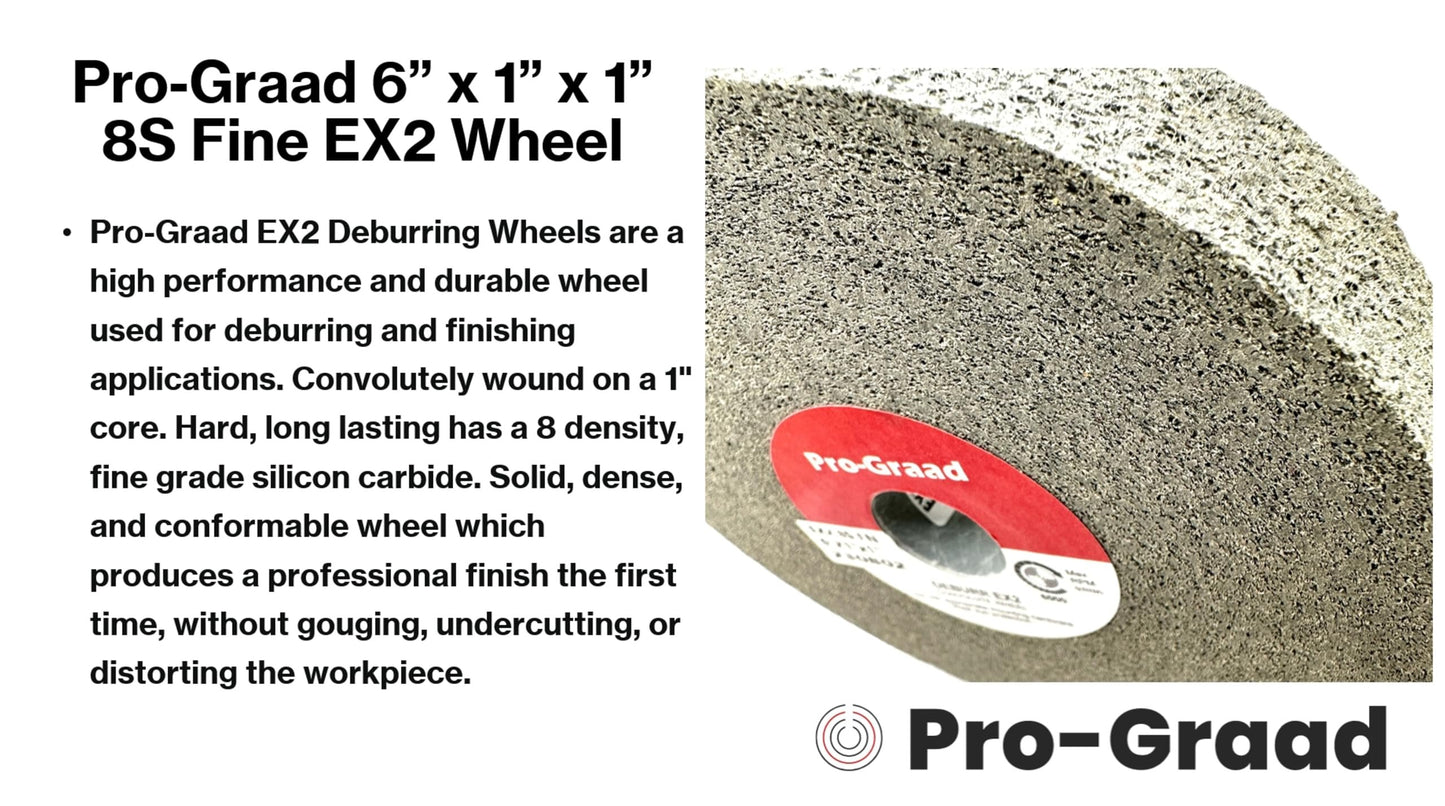 Pro-Graad EX2 Convolute Deburring Polishing Wheel - 6" x 1" x 1" 8S Fine Grit Silicon Carbide - Extra Durable - Metal Deburring, Finishing and Polishing Wheel - Convolute - 17218 - (1 Pack)