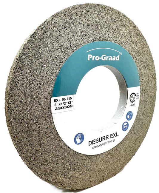 Pro-Graad EXL Deburring Wheel - 8" x 1/2" x 3" 9S Fine Grit - Silicon Carbide - Metal Deburring, Finishing and Polishing Wheel - Convolute - 05791 - (1 Pack)