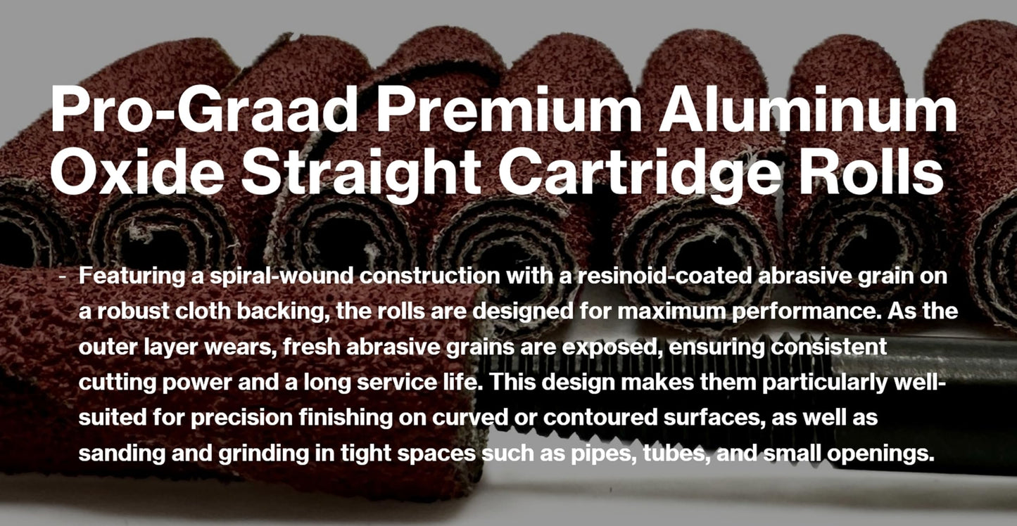 Pro-Graad 3/8” Diameter x 1-1/2” Length x 1/8” Pilot Hole 60 Grit Aluminum Oxide Straight/Untapered Cartridge Roll, 10 Pack, Includes 1x CR-9 Mandrel