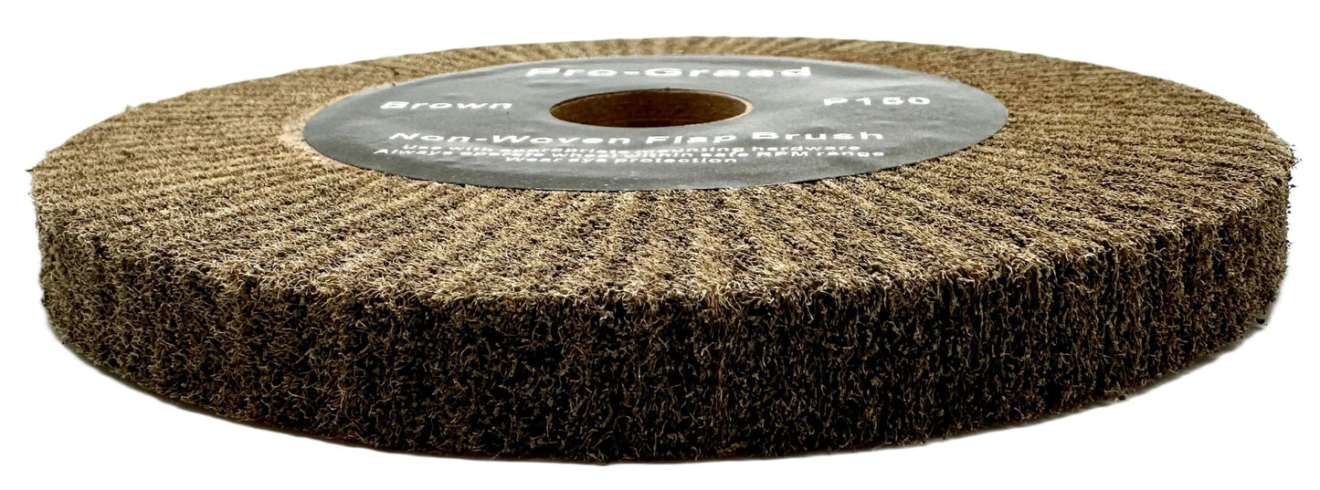 6” x 1/2” Brown P150 Cut & Polish Non-Woven Bench Grinder Polishing Burnishing Satin Finishing Flap Brush Wheel, Aluminum Copper Metal Golf Club Refurb, Compatible for 1/2”, 5/8”, 3/4" Arbor