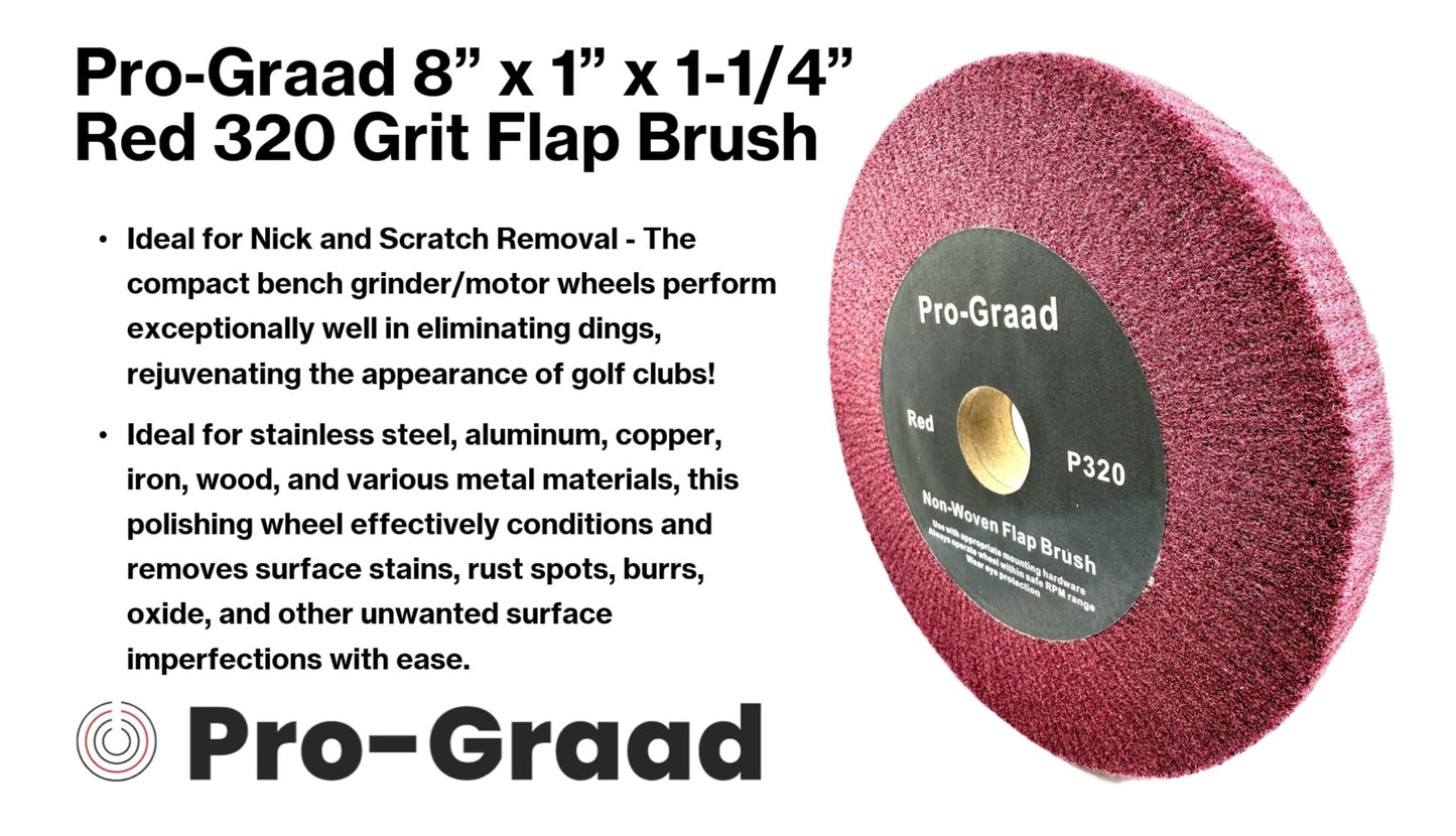 Pro-Graad 8” x 1” x 1-1/4” Arbor Red Bench Grinder Polishing Wheel, 320 Grit, Tight Weave, Great for refurbishing golf clubs and metal, Non-Woven Wheel for Copper, Metal, Finishing, and Burnishing