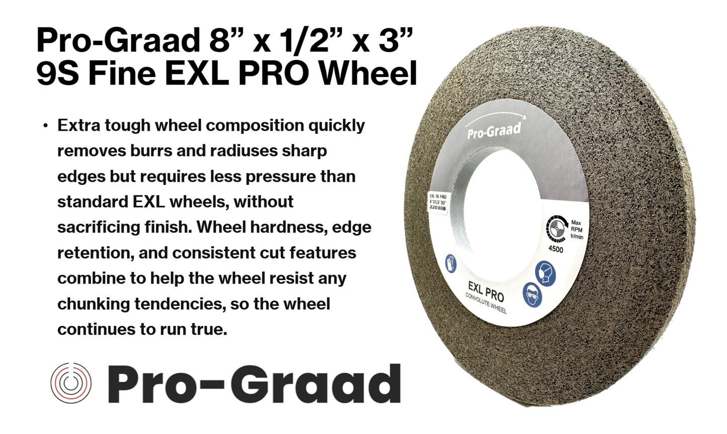 Pro-Graad EXL PRO Convolute Deburring Polishing Wheel - 8" x 1/2" x 3" 9S Fine Silicon Carbide - Professional Grade - Metal Deburring, Finishing and Polishing Wheel – 94907 - 1 Pack