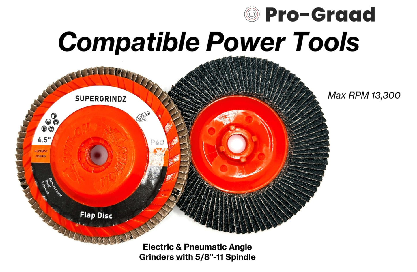 SuperGrindz 10 Pack 4-1/2" x 5/8"-11 40 Grit Type 27 High-Density Zirconia Trimmable Flap Discs for 4.5" & 5" Grinders, 5/8”-11 Fast Change Hub, Sanding, Finishing, Stock & Rust Removal
