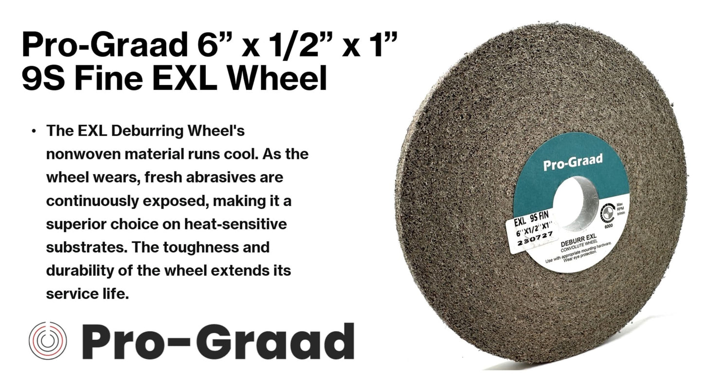 Pro-Graad EXL Deburring Wheel - 6" x 1/2" x 1" 9S Fine Grit - Silicon Carbide - Metal Deburring, Finishing and Polishing Wheel - Convolute - 05790 - (1 Pack)