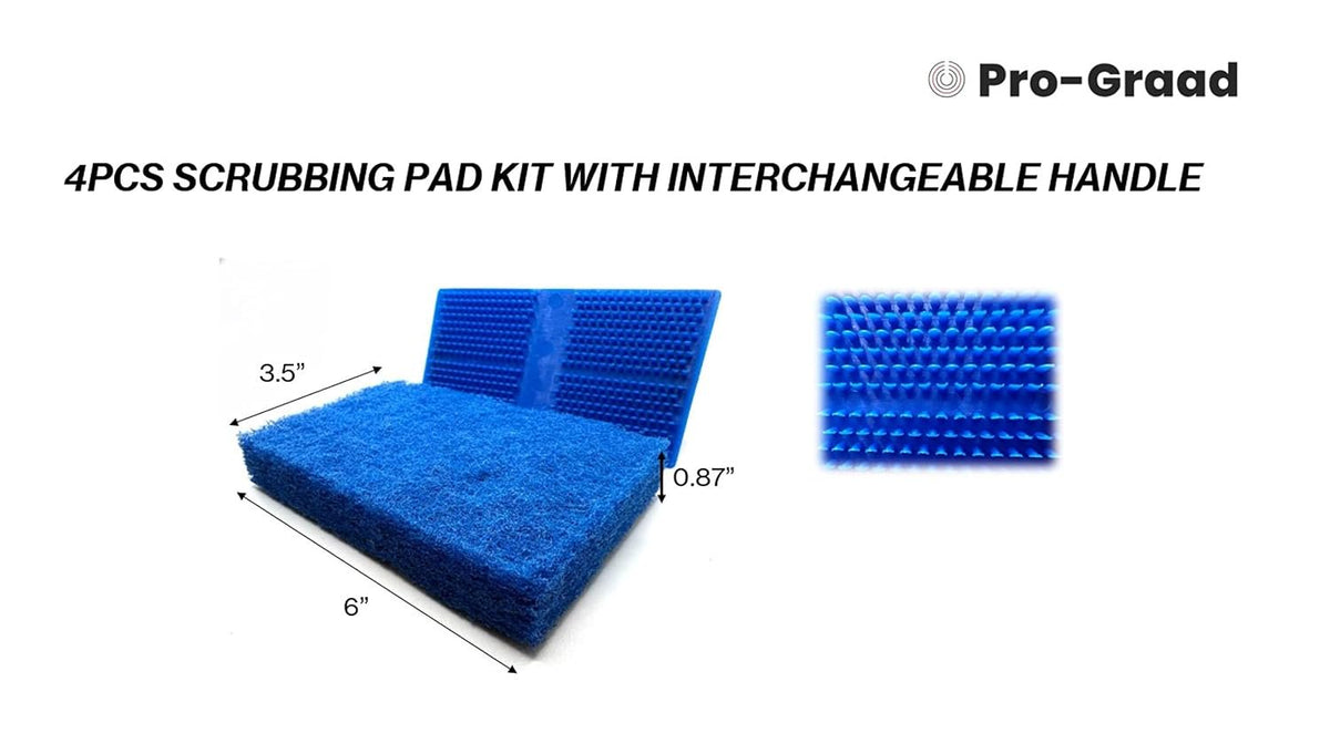 Pro-Graad Scrub Pad with Handle, 3pcs Scrub Pads with Reusable Handle, 3 Different Scrubbing Scouring Pads Kit for Bathroom, Kitchen, Teak, Grill, Boat Hull, Compatible with Star brite Pads