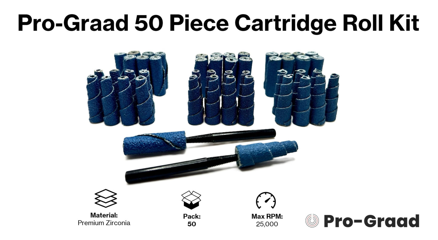 Pro-Graad 50 Piece Zirconia Abrasive Sanding Cartridge Spiral Roll Sander Kit, Mini Cone & Cylinder Kit for Metal, Wood, Stainless, Welds, Engine Porting – Die Grinder & Rotary Tool Accessories