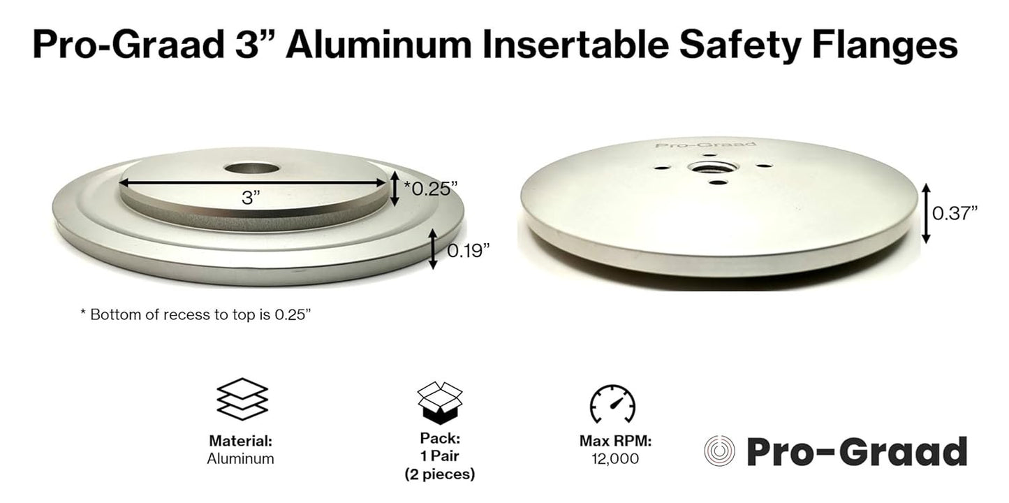 Pro-Graad 3” Aluminum Insertable Safety Flange for Airway Buffing & Polishing Wheels without Center Plates, Self-Tightening Flanges, for use with 5/8”-11 threaded tools and 3” Center Airway Buffs