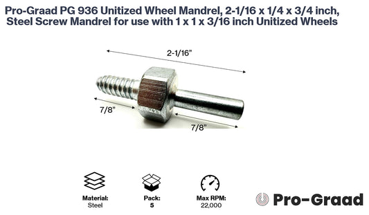 Pro-Graad 5 Pack PG 936 946 Unitized Wheel Mandrel, Quick Change Mandrel for Unitized Plug Wheels, use with 1 x 1 x 3/16 inch Unitized Wheels, Compatible for use with 3M Scotch Brite Unitized Wheels