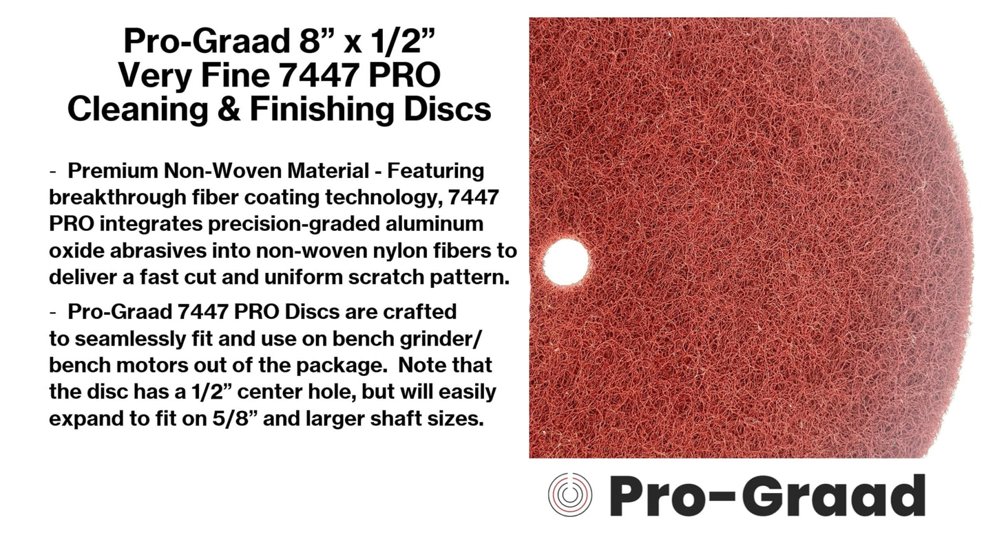 Pro-Graad 4 Pack 8” x 1/2” Very Fine 7447 PRO Non-Woven Buffing, Blending, Cleaning, Light Deburring & Finishing Discs, Pack of 4