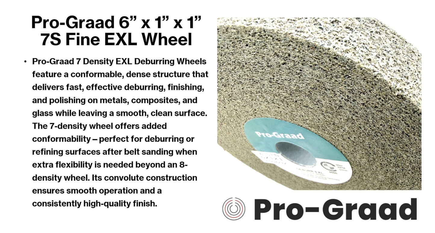 Pro-Graad EXL Deburring Wheel - 6" x 1" x 1" 7S Fine - Silicon Carbide - Metal Deburring, Finishing and Polishing Wheel - Convolute - 1 Pack