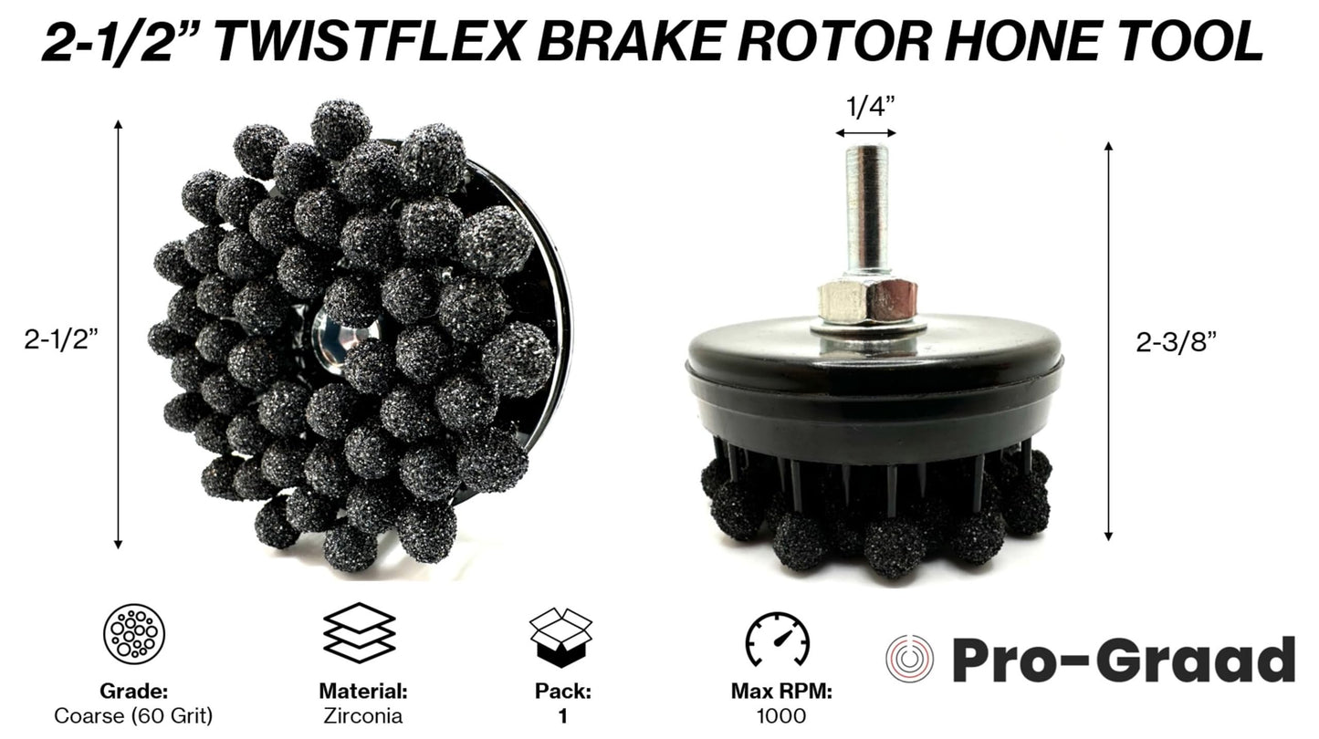 Pro-Graad TwistFlex 2-1/2” 60 Grit Brake Rotor Hone, Flexible Ball Stones, 2.5” Coarse Zirconia 60 Grit, for cross-hatch, heavy corrosion, finishing Brake Rotors, Flywheels & Clutch Plates, Pack of 1