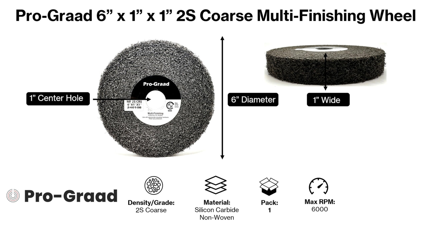 Pro-Graad Multi-Finishing Wheel – 6” x 1” x 1” 2S Coarse Silicon Carbide - Stainless Steel Finishing Convolute Wheel - 13170 – for #3 Finish - 1 Pack