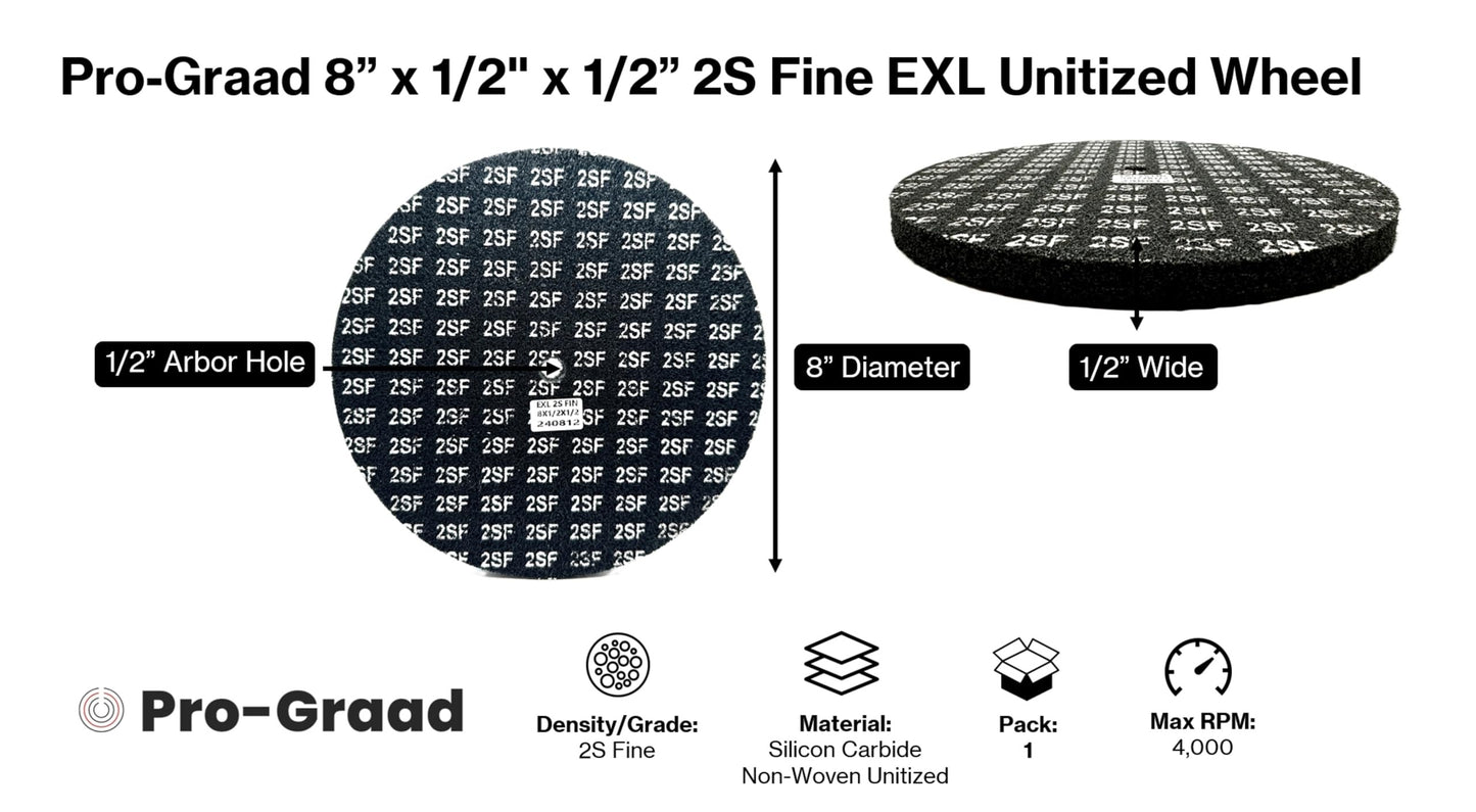Pro-Graad EXL Unitized Wheel, Silicon Carbide, 8" Diameter x 1/2" Wide x 1/2" Arbor, 2S Fine | 15844 | (Pack of 1)