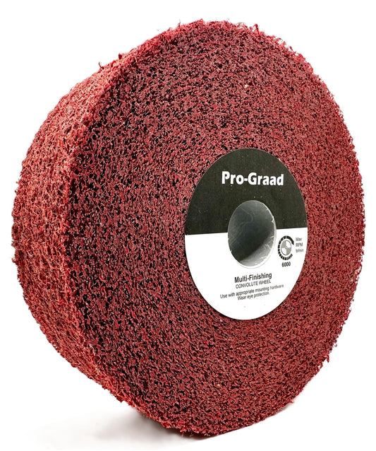 Pro-Graad Metal Finishing Wheel – 6” x 2” x 1” 5A Medium – Aluminum Oxide – Maroon Metal Finish Convolute Wheel – for #3 & #4 Brush, Satin and Mill Finishes – 01869 - Pack of 1