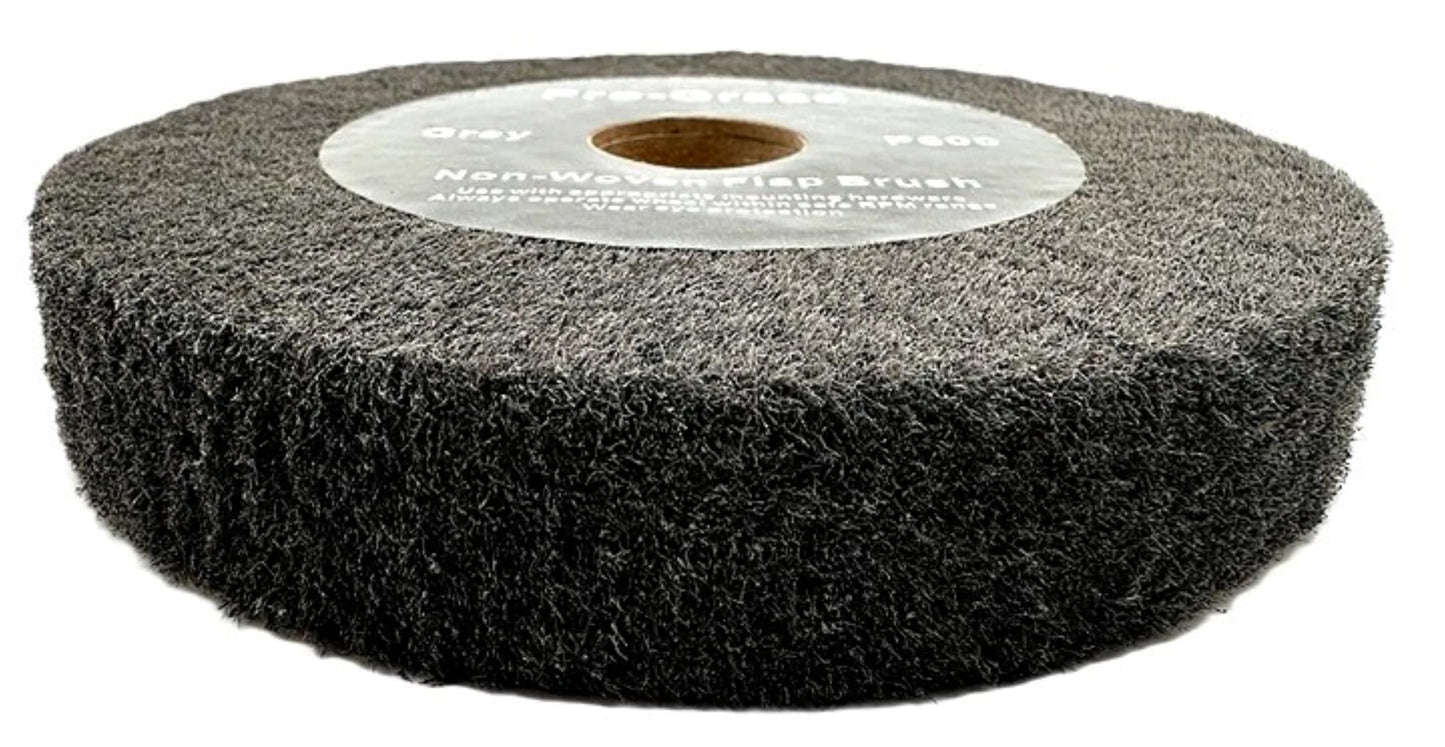 Pro-Graad 6” x 1” Grey 600 Grit Non-Woven Bench Grinder Polishing Burnishing Satin Finishing Flap Brush Wheel for Aluminum Copper Metal Golf Club Refurbishing, Compatible for 1/2”, 5/8”, 3/4" Arbor