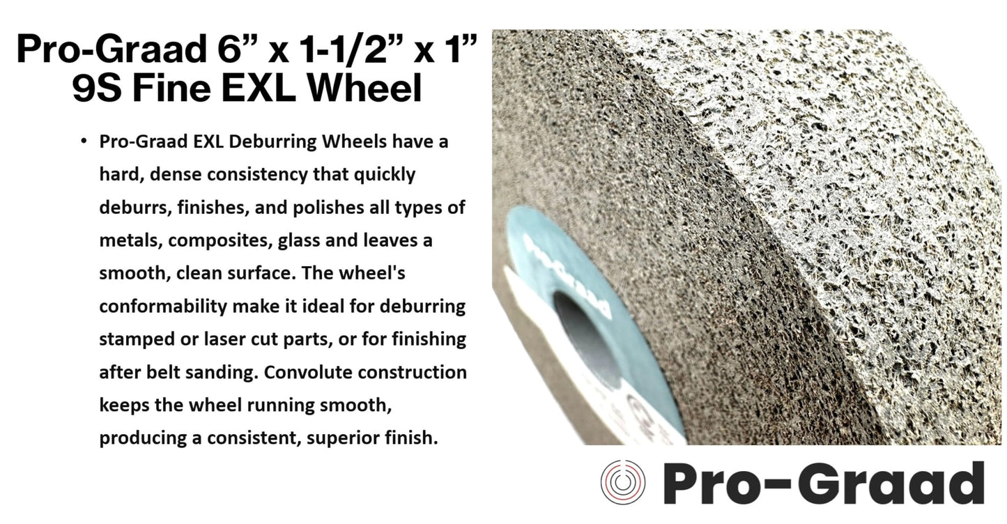 Pro-Graad EXL Deburring Wheel - 6" x 1-1/2" x 1" 9S Fine Grit - Silicon Carbide - Metal Deburring, Finishing and Polishing Wheel - Convolute - (1 Pack)