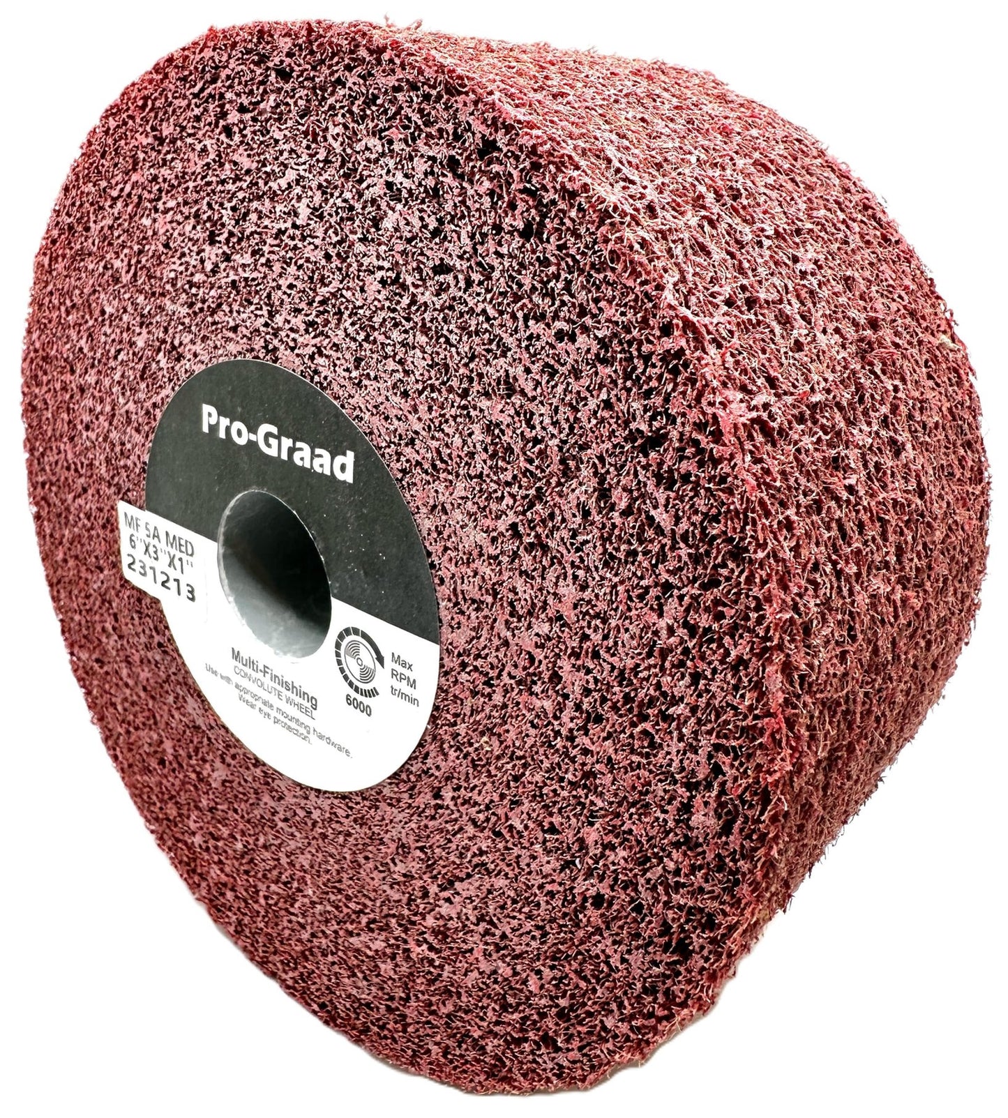 Pro-Graad Metal Finishing Wheel – 6” x 3” x 1” 5A Medium Grit – Aluminum Oxide – Maroon Metal Finish Convolute Wheel – for #3 & #4, Brush, Satin and Mill Finishes – 13456 - Pack of 1