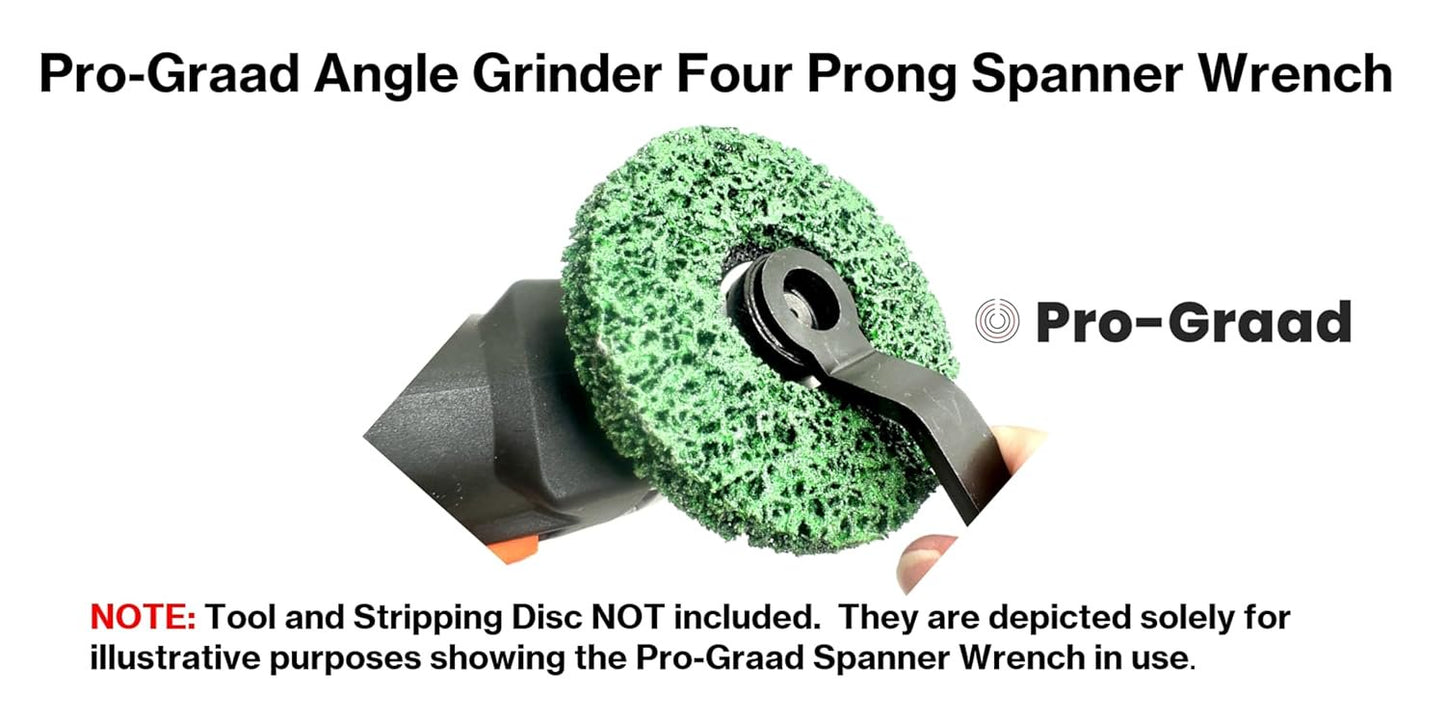 Pro-Graad Angle Grinder Wrench, 4-Prong Spanner for 4-1/2”–9” Grinders 4 Hole 5/8-11 Lock Nuts, Durable Steel, 1-3/8" Offset Ideal for Thick Pads & Discs, Easy to Use, Pack of 1