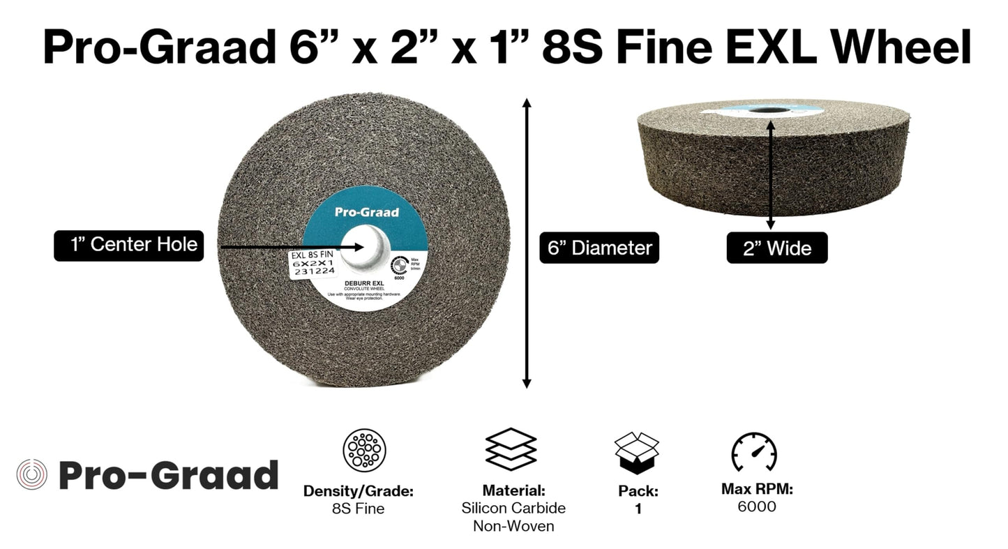 Pro-Graad EXL Deburring Wheel - 6" x 2" x 1" 8S Fine Grit - Silicon Carbide - Metal Deburring, Finishing and Polishing Wheel - Convolute - 09550 - (1 Pack)