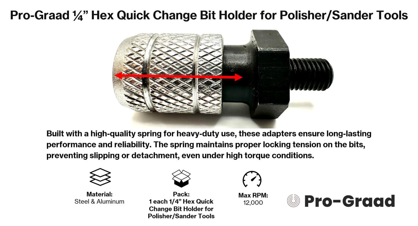 Pro-Graad 1/4” Hex Shank Converter, Quick Change Bit Holder Adapter for 5/16-24 Internal Threaded Polisher Sander Buffer Tools, Upgrade Accessory for SPTA, WORKPRO & Similar 5/16-24 Threaded Tools