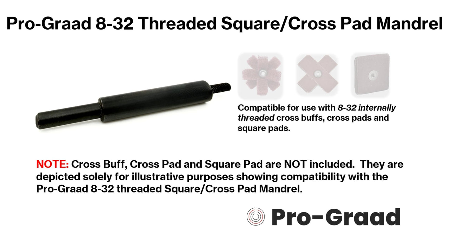 Pro-Graad MM32-4 8-32 Threaded Overlap Slotted Disc, Square Pad, Cross Pad, Cross Buff Quick-Change Mandrel, 3.5" Overall Length, 1/4" Shank Diameter, #8-32 Thread Size