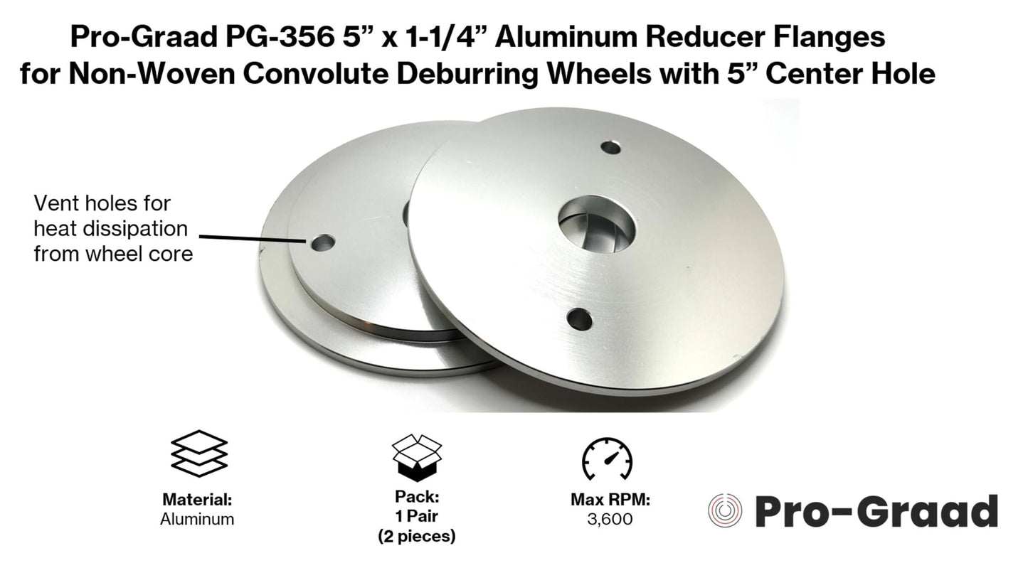 Pro-Graad PG-356 5” x 1-1/4” Convolute Deburring Wheel Aluminum Reducer Flanges for Wheels with 5” Hole, Reduce Arbor to fit 1-1/4”, Compatible for use with Pro-Graad & 3M Scotch Brite Wheels, 1 Pair