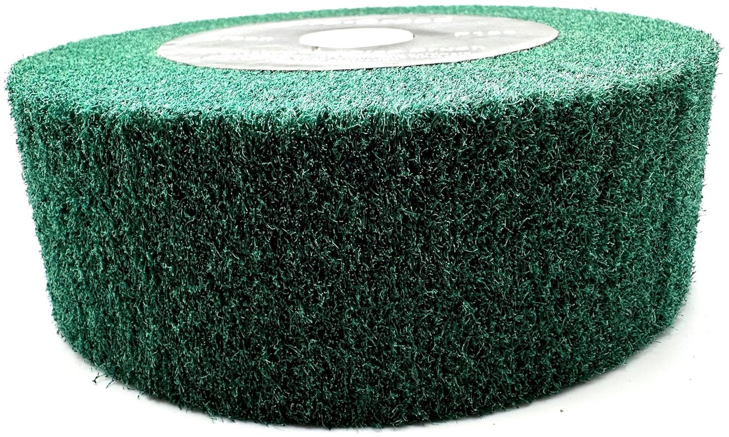 Pro-Graad 6” x 2” Green 180 Grit Non-Woven Bench Grinder Polishing Burnishing Satin Finishing Flap Brush Wheel for Aluminum Copper Metal Golf Club Refurbishing, Compatible for 1/2”, 5/8”, 3/4" Arbor