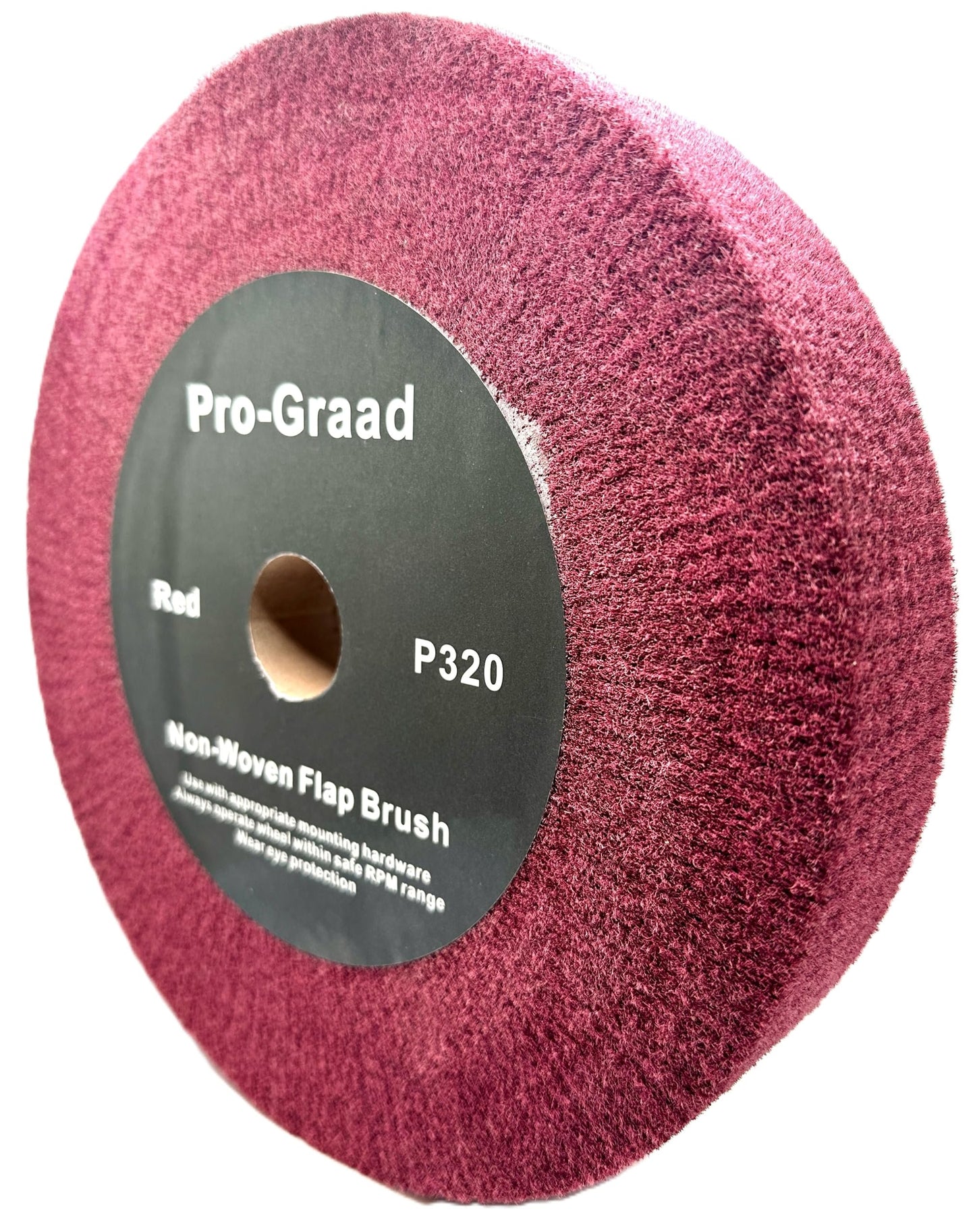 Pro-Graad 12” x 2” x 1-1/4” Red Bench Grinder Polishing Wheel Flap Brush, 320 Grit, Tight Weave, Great for refurb of Golf Clubs and Metal, Non-Woven Wheel for Copper, Metal, Finishing, and Burnishing