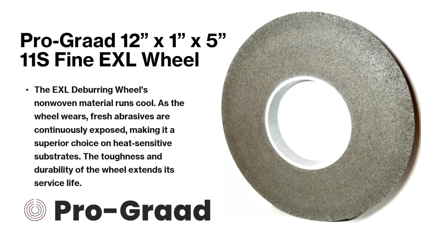 Pro-Graad EXL Deburring Wheel - 12" x 1" x 5" 11S Fine Grit - Silicon Carbide - Hard Density Metal Deburring, Finishing and Polishing Wheel - Convolute - 1 Pack