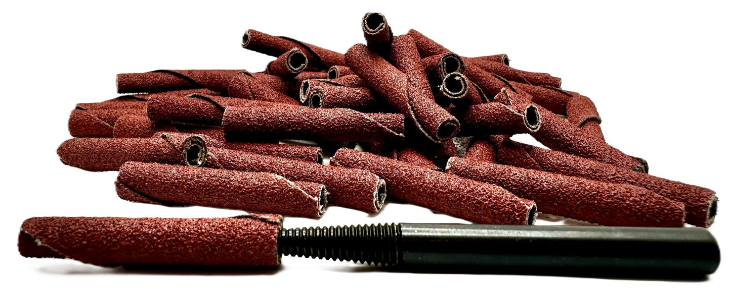 Pro-Graad 1/4” Diameter x 1-1/2” Length x 1/8” Pilot Hole 80 Grit Aluminum Oxide Straight/Untapered Cartridge Roll, 50 Pack, Includes 1x CR-9 Mandrel