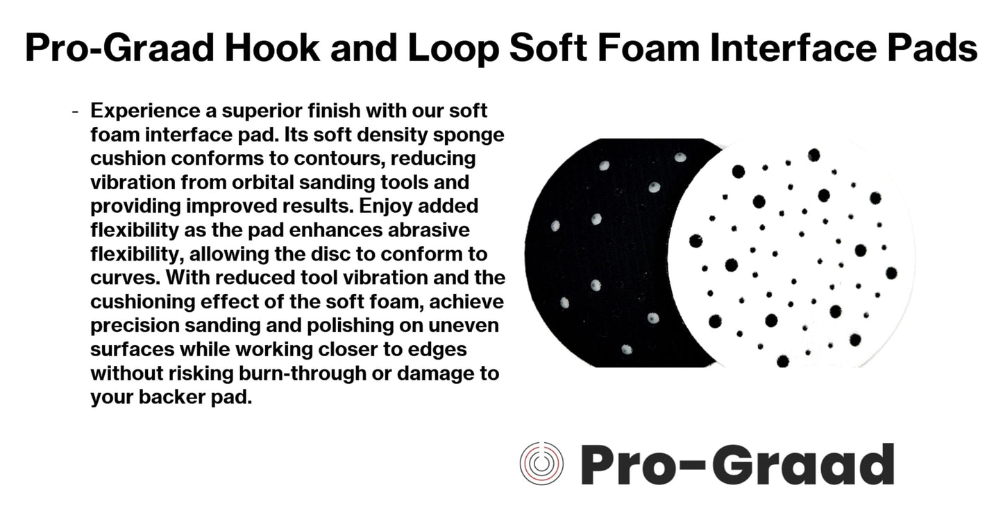 Pro-Graad 5 Pack 6” 52 Hole Soft Density Random Orbital Interface Pads Hook and Loop 6 inch Sponge Cushion Buffer Backing Pad for Woodworking, Automotive Polishing, Pack of 5
