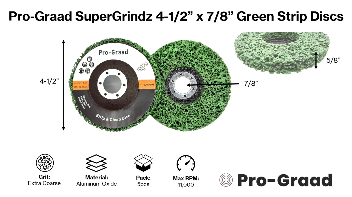 Pro-Graad 5 Pack Strip Disc Stripping Wheels 4.5" x 7/8" Stripping Discs Wheel for Angle Grinder Clean and Remove Paint Coating Rust Welds Oxidation, Green, Pack of 5
