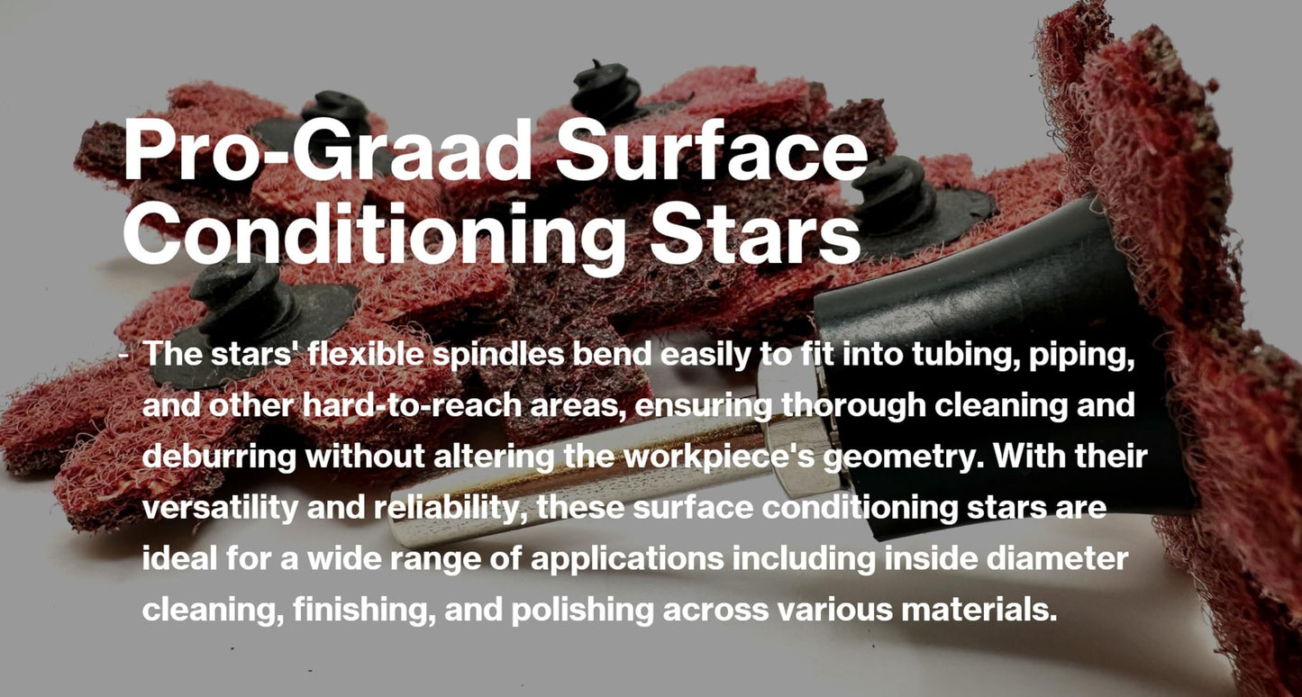 Pro-Graad 10 Pack 3” Medium Quick Change Surface Conditioning Stars, Ideal for Deburring, Polishing, Blending inside of cylinders, pipe, tubing, Excels on Aluminum, Steel, Titanium - Includes Holder