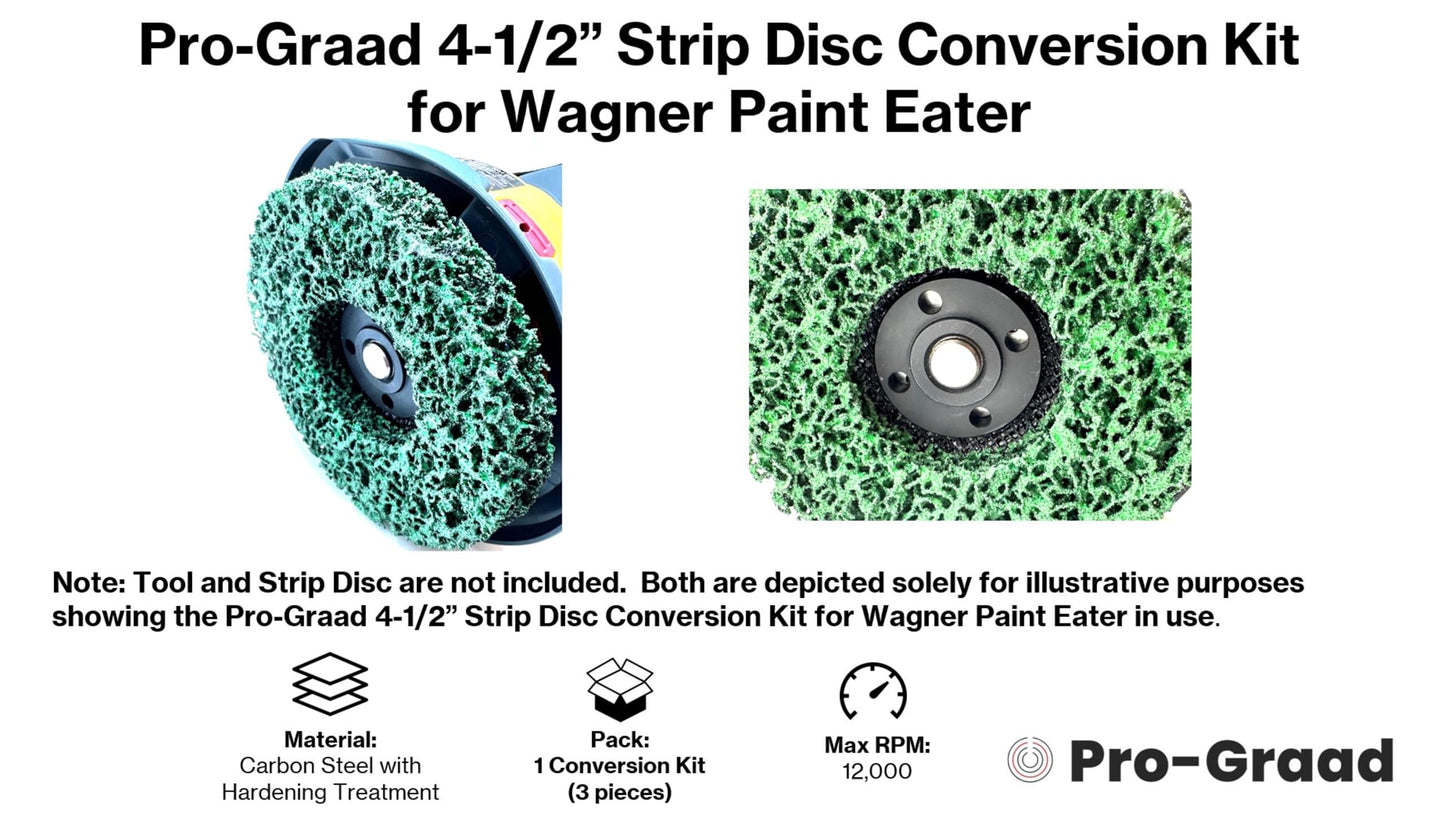 Universal Strip Disc Conversion Kit for Wagner PaintEater - Pro-Graad Adapter with Lock Nut & Wrench - Upgrade for 4.5” x 7/8” Stripping Wheel Compatibility (Conversion Kit with Wrench)