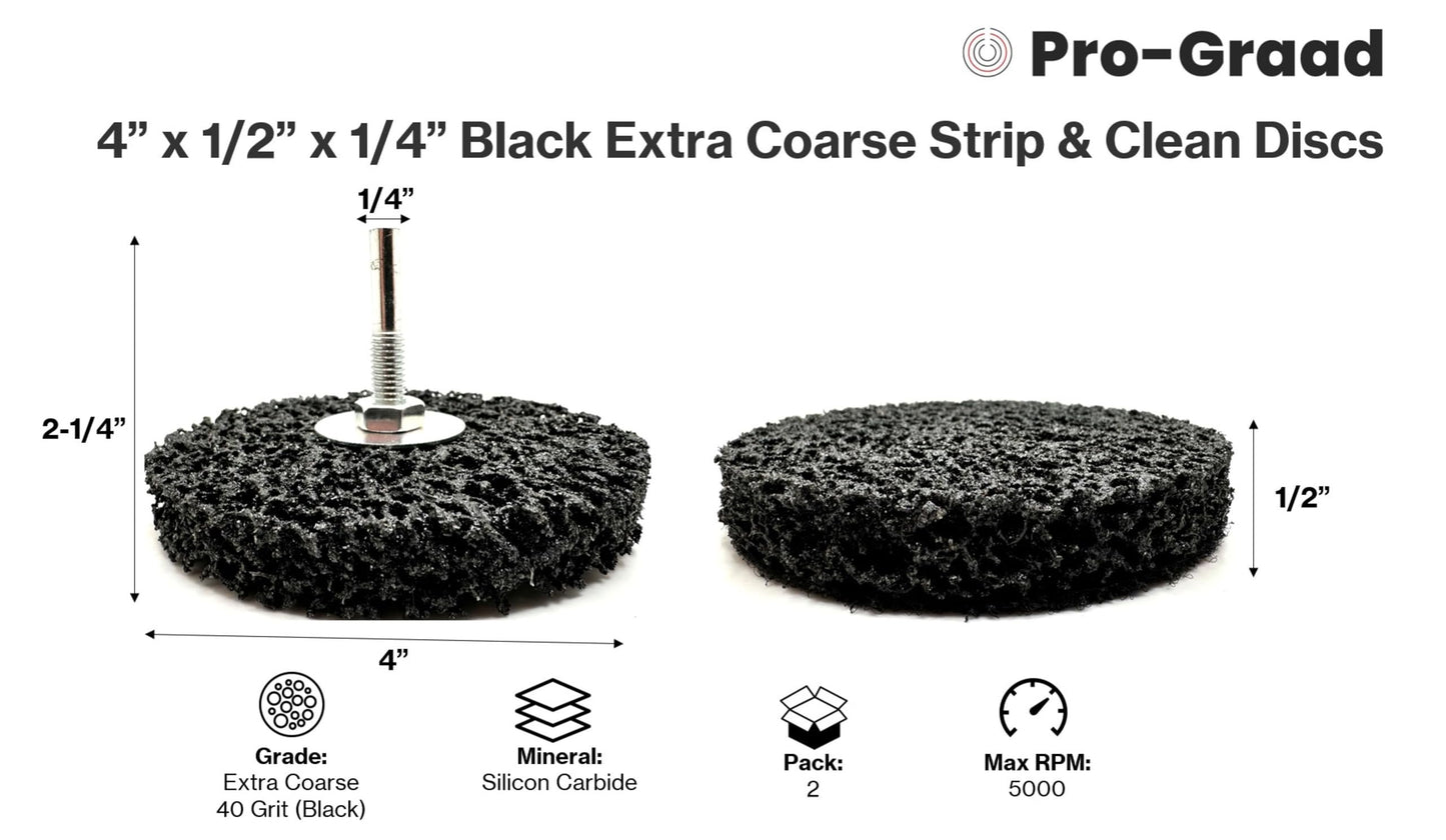 Pro-Graad 2 Pack Paint Stripping Disc Drill Attachment | 4" x 1/2" Wide with 1/4" Shaft | Strip & Clean Discs Remove Paint Coating Rust | Black | Pack of 2