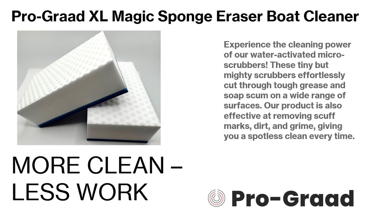 Pro-Graad 4 Pack XL Magic Sponge Eraser Cleaner, 6” x 3.5” x 2” Eraser Pads, Cleans Scuffs, Marks & Dirt from Kitchen, Bathroom, Boat Decks, Fiberglass, Aluminum, Gelcoat, Plastic, Vinyl & Metal
