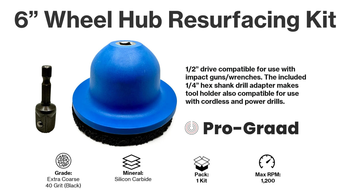 Pro-Graad 6” Professional Brake Hub Cleaning & Resurfacing Kit – 6” Silicon Carbide Disc with Drill Adapter – Wheel Hub, Rim & Rotor Rust Removal Tool for Cars, Vans, Trucks & Sprinters