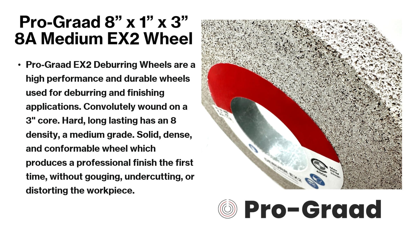 Pro-Graad EX2 Convolute Deburring Polishing Wheel - 8" x 1" x 3" 8A Medium Grit Aluminum Oxide - Extra Durable - Metal Deburring, Finishing and Polishing Wheel - Convolute - 17219 - (1 Pack)