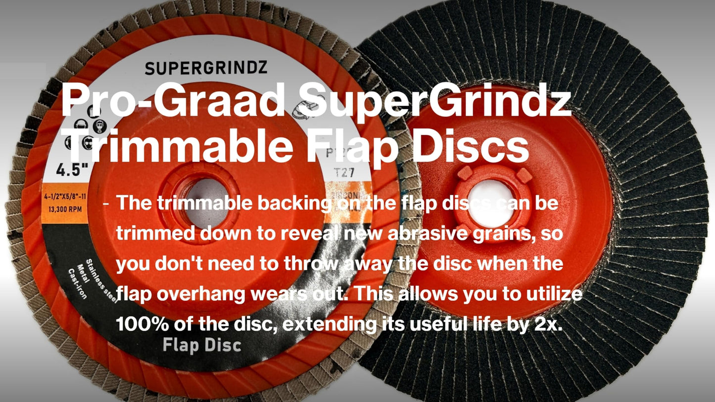 SuperGrindz 10 Pack 4-1/2" x 5/8"-11 120 Grit Type 27 High-Density Zirconia Trimmable Flap Discs for 4.5" & 5" Grinders, 5/8”-11 Fast Change Hub, Sanding, Finishing, Stock & Rust Removal