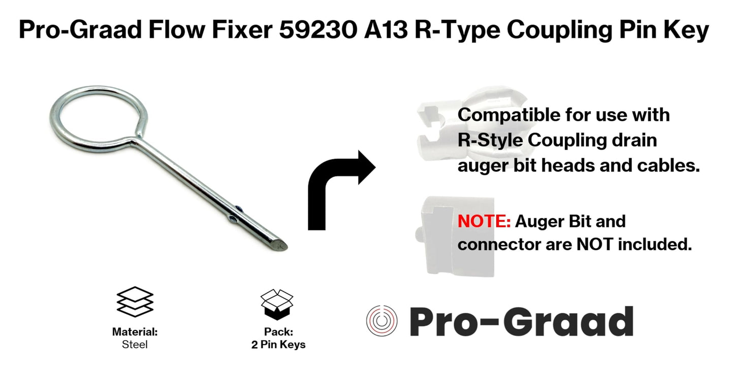 Pro-Graad Flow Fixer 2 PACK A13 59230 Replacement Coupling Pin Key – Fits Ridgid K-400 K-50 K-3800 K-60SP K6200 C8 Drain Cable R Style Couplers, Compatible R-Type 5/8” Drain Auger Coupler Pin Tool