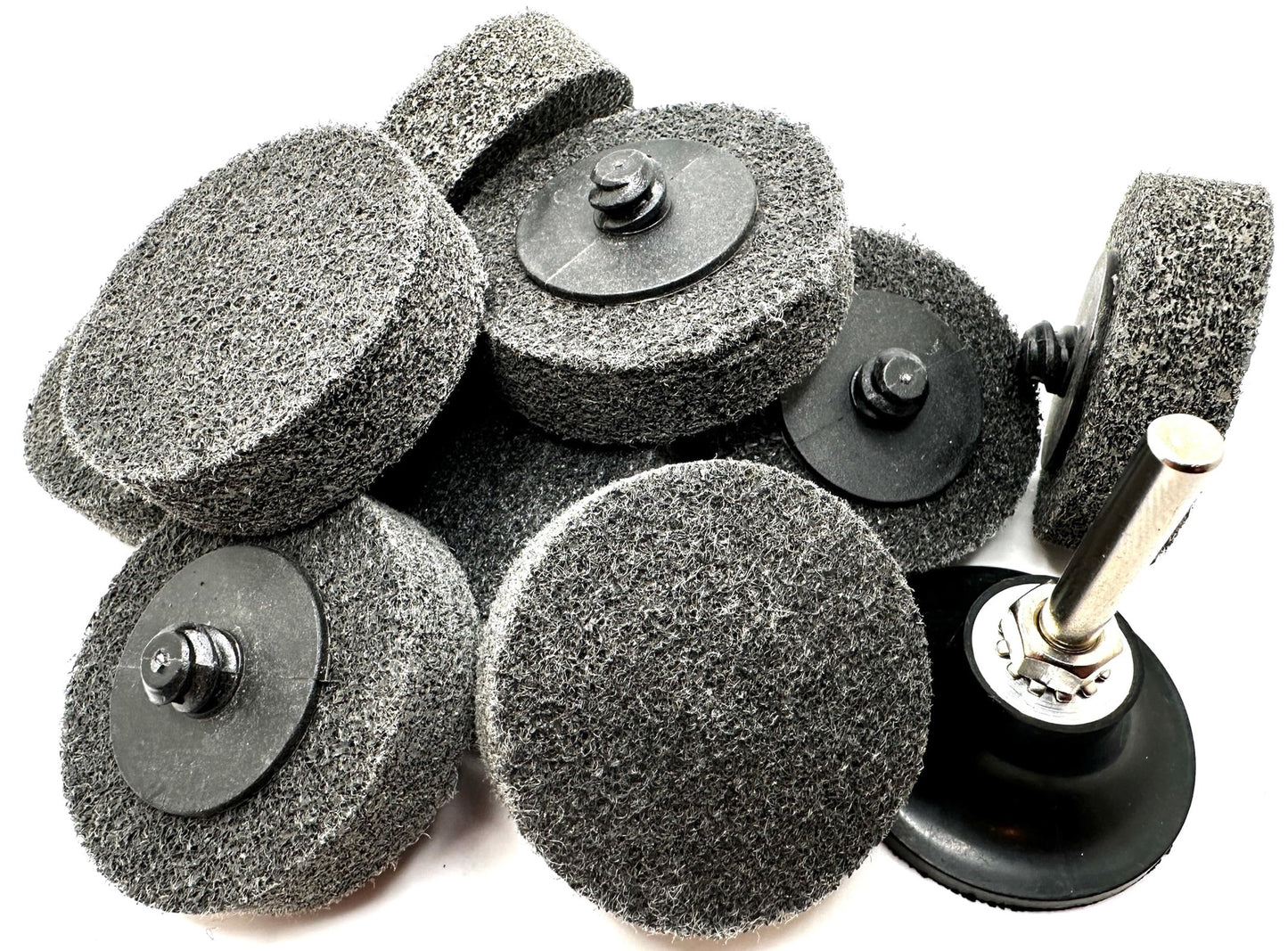 Pro-Graad 2" Quick Change Non-Woven Surface Preparation Discs for Deburring, Blending, Cleaning, Finishing, Polishing | Male R-Type Backing | Die Grinder Discs | (10 Pack) | (Grey - Fine)