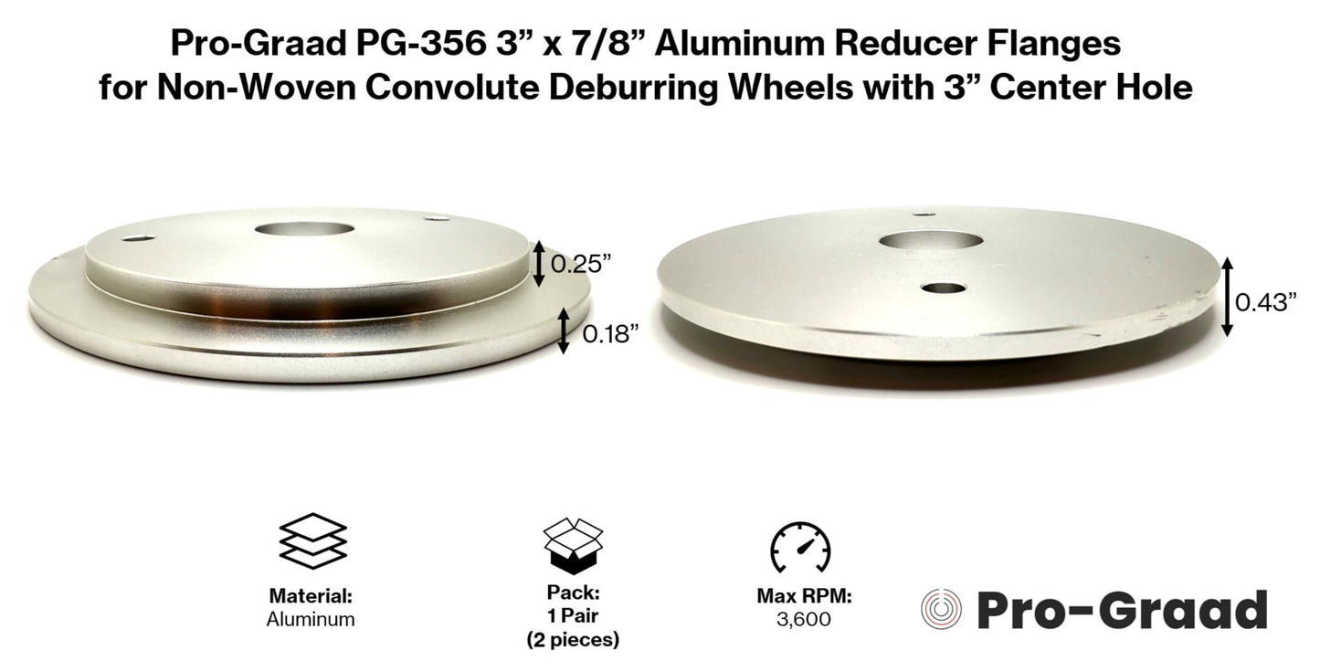 Pro-Graad PG-356 3” x 7/8” Convolute Deburring Wheel Aluminum Reducer Flanges for Wheels with 3” Hole, Reduce Arbor to fit 7/8”, Compatible for use with Pro-Graad & 3M Scotch Brite Wheels, 1 Pair