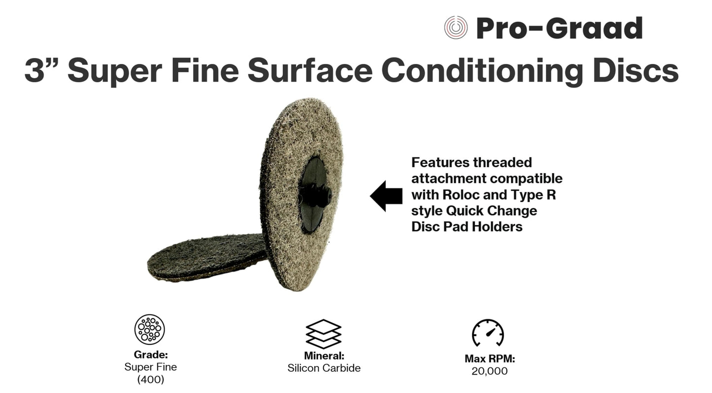 Pro-Graad 3" Gray S-Fine Quick Change Non-Woven Nylon Surface Conditioning Discs for Deburring Sanding Finishing Blending Polishing with Male R-Type Backing Use with Die Grinder - 25 Pack