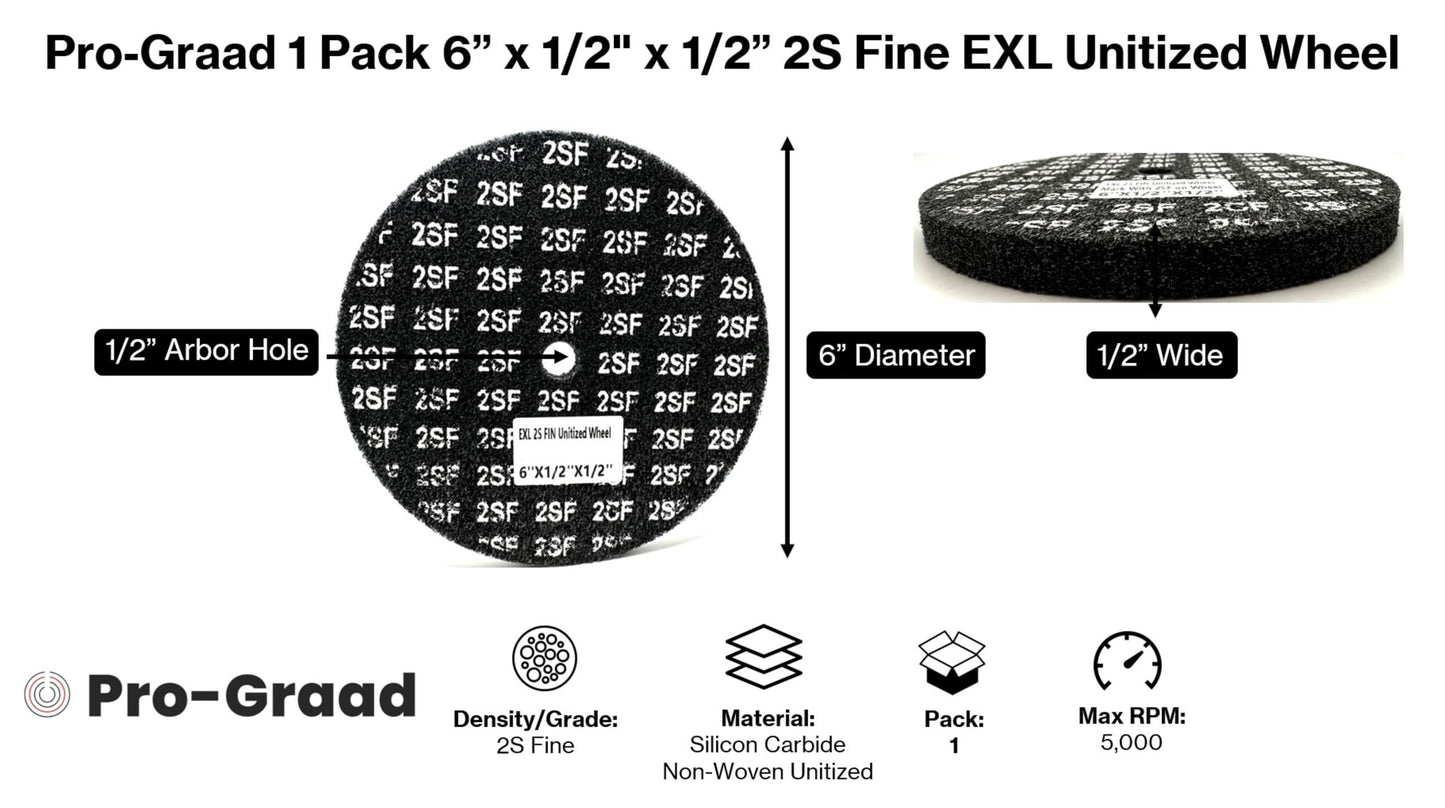 Pro-Graad EXL Unitized Wheel, Silicon Carbide, 6" Diameter x 1/2" Wide x 1/2" Arbor, 2S Fine | 13719 | (Pack of 1)