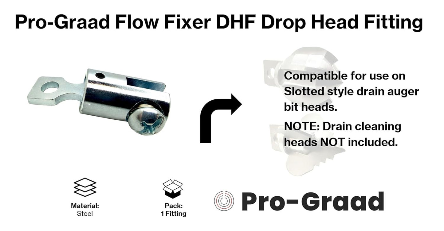 Pro-Graad Flow Fixer DHF Drain Snake Down Head Fitting 5/16" 3/8" Cable | Standard to Down Head Cutter Conversion | Compatible Fit General Slotted Style