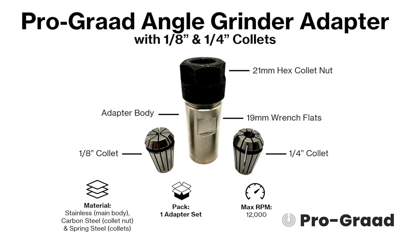 SuperGrindz 5/8”-11 Thread Angle Grinder Extension Shaft Set, Grinder Adapter with 1/4” & 1/8” Collets, Rotary Tool Conversion for Metalworking Woodworking, Fits 5/8-11 Threaded Angle Grinders